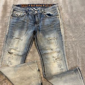 Mens Rock Revival Canis Boot distressed jeans